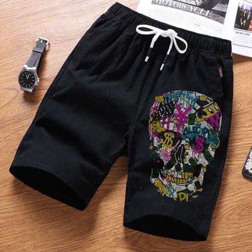 2021 Summer Mens New Hip-hop Breathable Shorts High-end Slim Joker Color Rhinestone Skull Design
