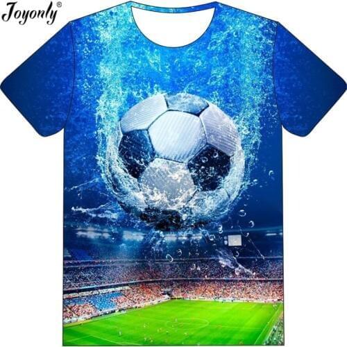Joyonly 2019 Summer Boys Girls 3D T-shirt Cool Field Water Football Field Printed Blue T shirt Children Fashion Funny Tee Shirts