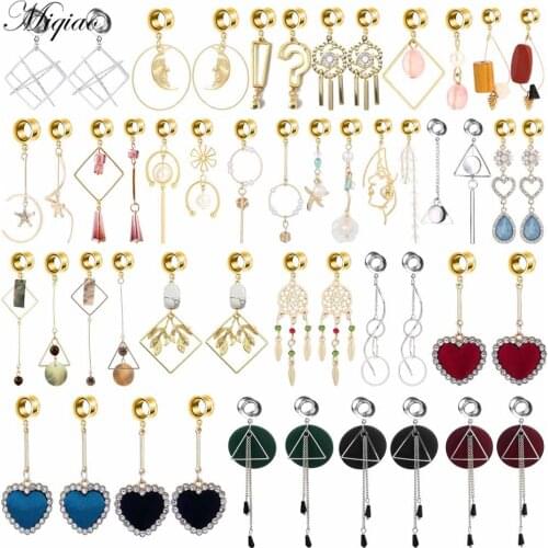 Miqiao 2pcs Korean Version of The Sweet Long Diamond-studded Love Flower Geometric Tassel Ear Piercing Body Piercing Jewelry