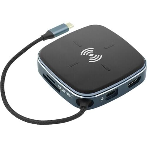 Multifunction Type-C Docking Station Usb 3.0 Hub Tf /Sd Card Wireless Charging Pd Adapter for Pc /Display/ Smart Tv