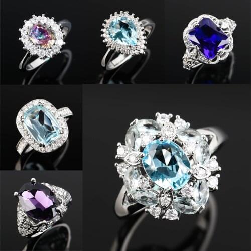 Trendy Luxury Crystal Stone Ring Romantic Exquisite Wedding Rings For Women Party Engagement Birthday Gift Female Jewelry