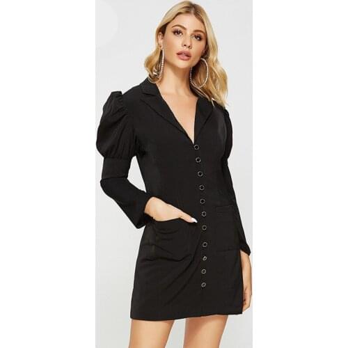 Fashion Spring Vintage Blazer Dress Long Puff Sleeve Notched Collar Elegant Office Dress for Women Sexy Party Club Ladies Dress
