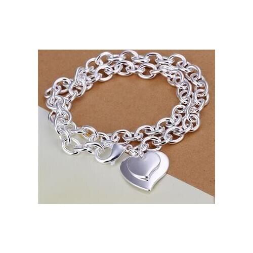 N252 Silver Color Necklaces Silver 925 Jewelry Pendant Fashion Jewelry Dual Hearts Necklaces /cazaksga Cmraldya