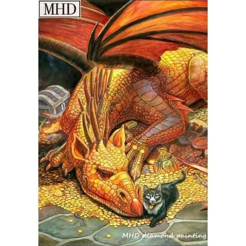 DIY Diamond Painting Kit "Dragon & Cat" Home Decor 5D Mosaic Full Square Round Drill Animal Embroidery Gift 20x30cm