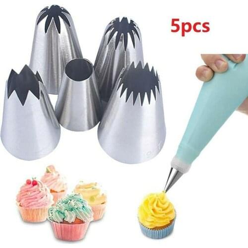 5pcs/lot Rose Icing Piping Nozzles Steel Flower Mouth Cream Pastry Tips Nozzles Bag Cake Decorating Tools 2 Sizes