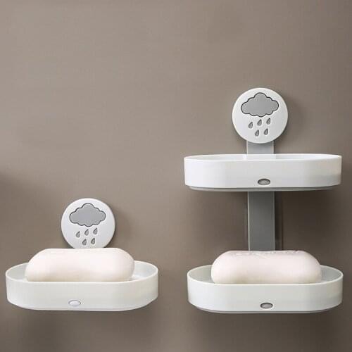 Wall Hanging Punch Free Soap Double Drain Shelf Storage Box Dish for Bathroom Holder Products Accessories