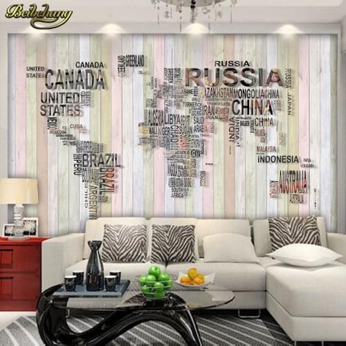 Beibehang Large Stereo Modern Simple European English Map Wooden Stripe Theme Mural Living Room Bedroom Background Wallpaper