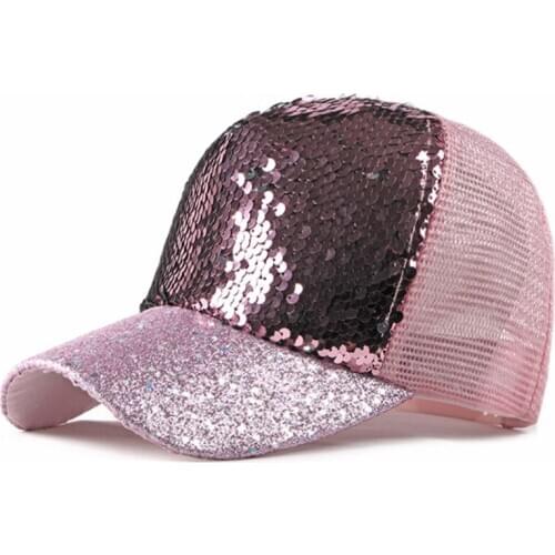 New Fashion Sequins Baseball Cap Women Outdoor Summer Hollow Design Mesh Caps Adjustable Breathable Sun Hat For Ladies Wholesale