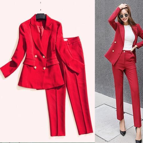 Spring and Autumn New Red High Quality Suit Set Professional Slim Suit Jacket Fashion Nine Pants 2 Piece Set