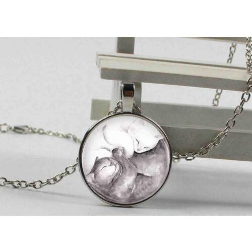 Black and white cat animal friend necklace handmade vintage necklace pendant necklace female jewelry friendship
