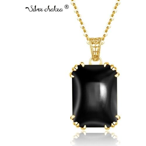 Silver Chakra 14k Gold Necklace Pendant Big Black Onyx Gemstones 925 Sterling Silver Pendant Creative Fine Jewelry For Women New