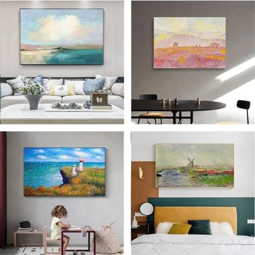 Claude Monet Poplars Poppy fields Landscape Impressionist Oil Painting on Canvas Posters and Prints Wall Picture for Living Room