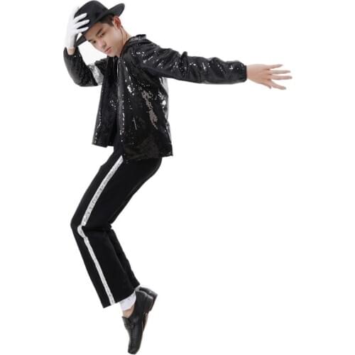 Professional!5pcs Michael Jackson Billie Jean Cospplay Men Kids Halloween Costume MJ Jacket+Pant+Socks+Glove+Hat