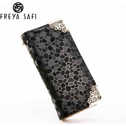 Luxury Vintage Brand Women Stone Leather Long Slim Wallet Female Wristlet Clutch Bag Purse Coin Card Holder Thin Portomonee 2018