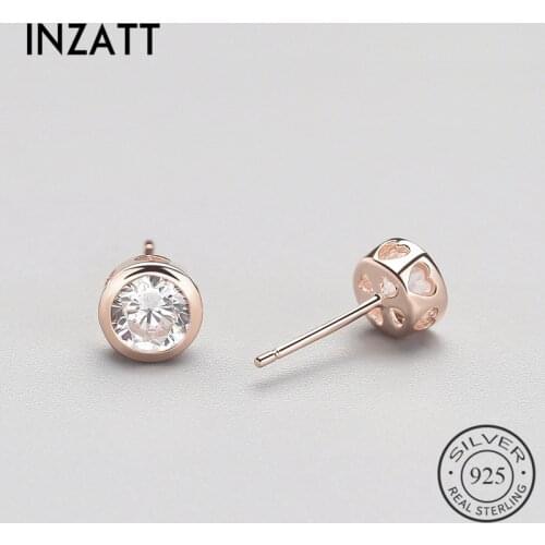INZATT 925 Sterling Silver Zircon Heart Stud Earrings Rose Gold Colour Crystal Jewelry Accessory For Women Wedding Party Gifts