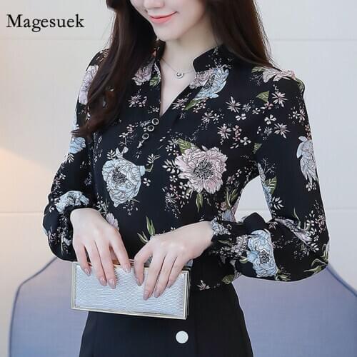 Chic V-neck Long Sleeve Printing Womens Clothing 2020 Autumn Women Blouse Shirt Plus Size OL Blouse Feminine Tops Blusas D556