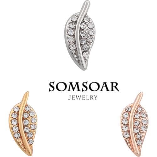 Somsoar Jewelry Crystal Leaf Charms Fit For Leather Wrappable Bracelet and Pendant Necklace 10pcs/lot