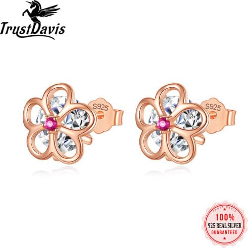 ElfoPlataSi 2019 100% 925 Solid Real Sterling Silver Jewelry 8mmX8mm Flower CZ Stud Earring For Teen Girl Friend Kid Lady XY1042