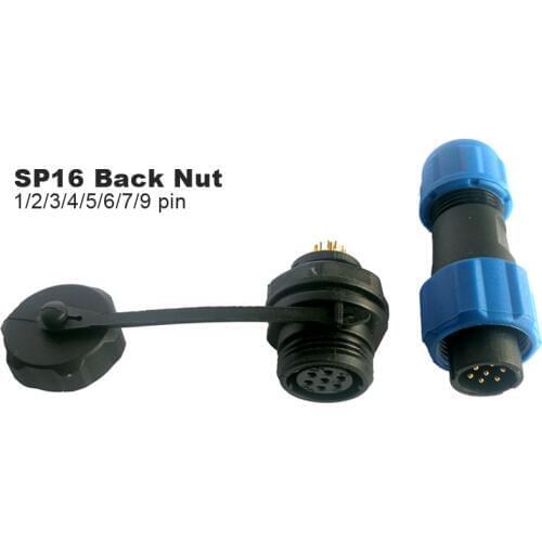 Sp16 waterproof plug 2/3/4/5/6/7/9 pin plastic Male Plug & Female Socket for 6-8mm cable Panel Mount Wire connector