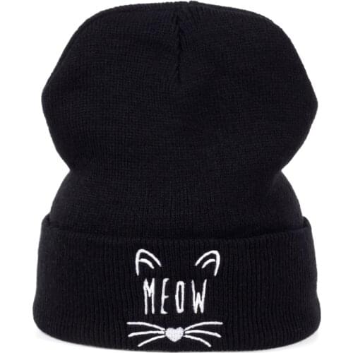 VORON MEOW Cap Winter Casual Hip Hop Caps Knitted Wool Skullies Beanie Warm Beanie Hat For Women Men New Fashion Gorro