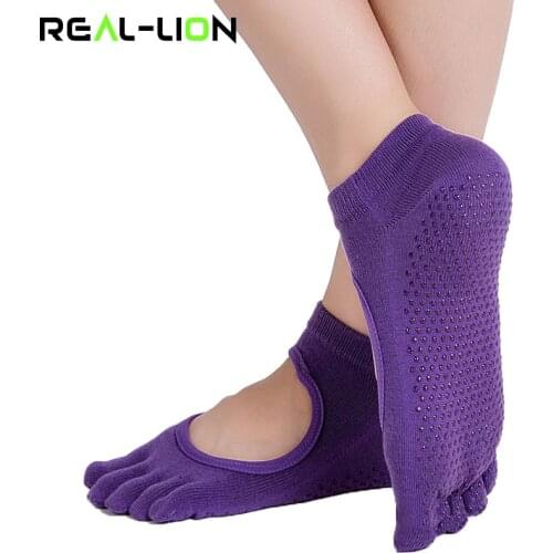 Reallion Women Yoga Socks Anti-slip Five Fingers Backless Silicone Non-slip 5 Toe Socks Ballet Gym Fitness Sports Cotton Socks