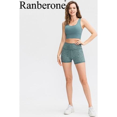 Ranberone Womens Shorts Printed Yoga Short Running Training Fitting Gym Leggings Woman Fitness High Waist Workout Clothing 2021