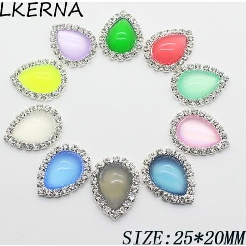 NEW 10pcs/ 20*25mm Water Drop Resin Cat Eye Decoration button DIY Flatback Handwork Accessories Wedding Crafts Brooch for Silver