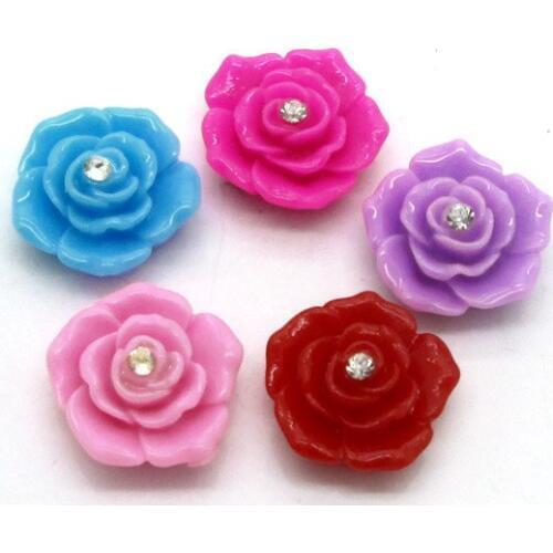 50Pcs Mixed Resin Flower Beads Decoration Crafts Flatback Cabochon Scrapbooking Fit Hair Clips Embellishments Diy
