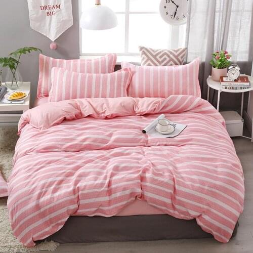 58 simple pink stripes bedding sets linens Twin/Single/Double/Queen/King Size duvet cover+bedsheet+pillowcases girls bedclothes