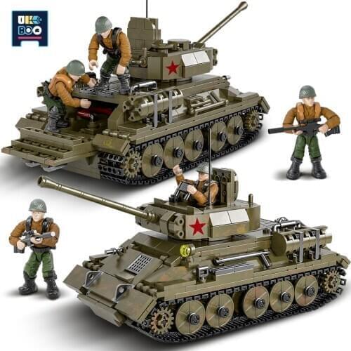 854PCS Military T-34 Medium Tank WW2 Building Blocks For Children Army Weapon Assembling Model Tanks Bricks Soldier Kids Gift