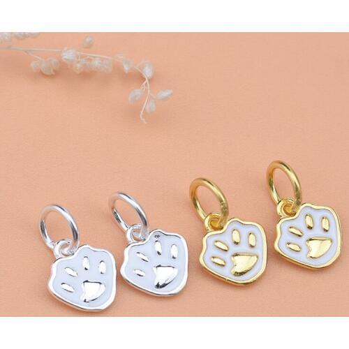 S925 sterling silver pendant accessories, cute little feet pendant, handmade DIY bracelet silver accessories