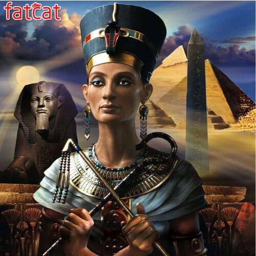 FATCAT 5D Diy Diamond Painting Pyramid Queen of Egypt Diamond Embroidery Sale Full Square Round Drill Mosaic stickers AE2888