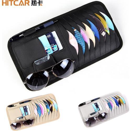 Car CD DVD Holder Disc PU Leather Storage Media Case Sunglasses Card Organizer Sun Visor Sunshade Sleeve Wallet Clips