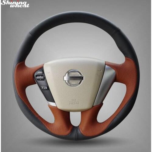 Shining wheat Hand-stitched Black Brown Leather Steering Wheel Cover for Nissan Teana 2008-2012 Murano 2009-2014