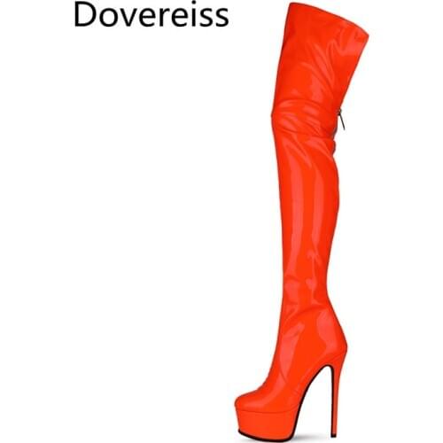 Dovereiss Fashion Womens Shoes Winter Concise Platform New Sexy Red Orange Over the knee boots Zipper 35-45