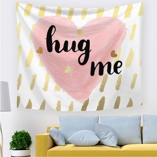 Tapestry Romantic Pale Pink Love Heart And Peonies Striped Tapestry Wall Hanging For Home Decor Hippie Living Room Bedroom Dorm