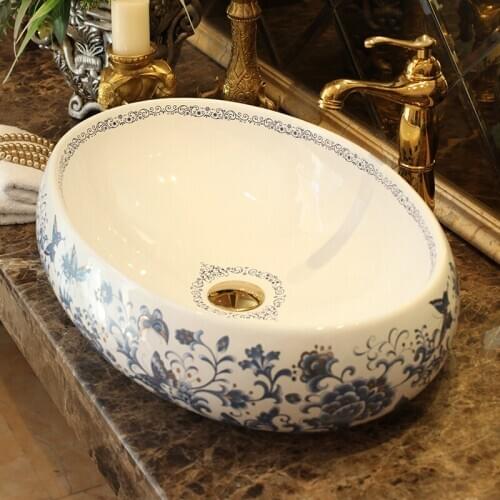 Blue Jingdezhen factory directly ceramic wash basin bowl hand painted art porcelain basin sink