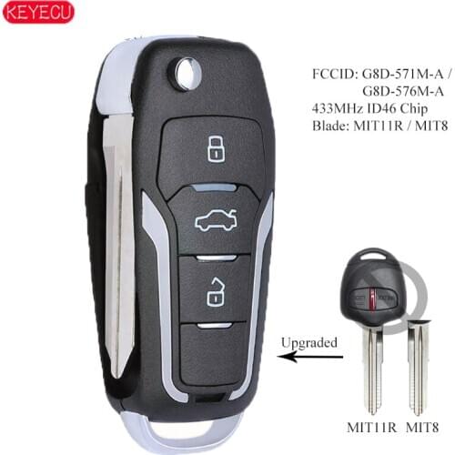 KEYECU 433MHz ID46 Upgraded Flip 2/3 Button Remote Key Fob for Mitsubishi Pajero, Lancer & Outlander OUCG8D-576M-A OUCG8D-571M-A