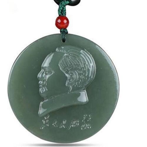 Chinese Natural 3D Carved Chairman Mao ZeDong Lucky Amulet Pendant Necklace Fahion Jewelry Jasper Pendant + Pendant rope