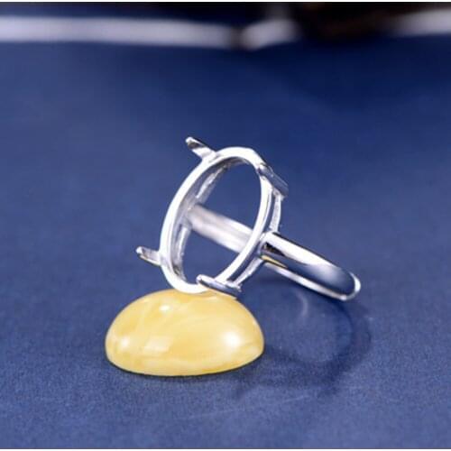 Ring Blank(13x18mm Oval Blank) Adjustable Sterling Silver Ring Base Long-Lasting White Gold Plated 925 Silver Ring Setting R802B