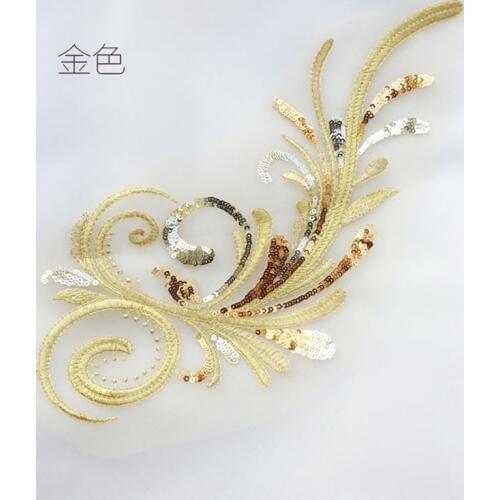 2 Pieces Embroidery Lace Applique Sequins Lace Patch Lace Fabric Accessories For Wedding Dress Bridesmaid Golden Red Purple