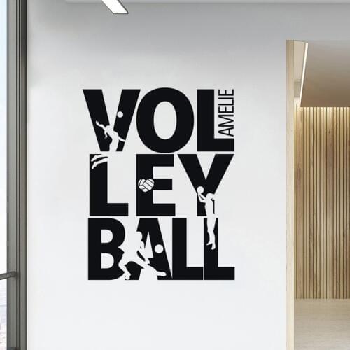 Summer Beach Volleyball Wall Decal Custom Name Sports Girls Room Decor Volleyball Sign Playing Silhouette Vinyl Wall Mural AZ524