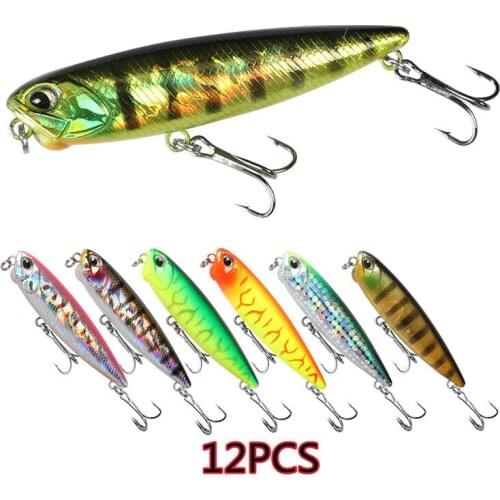 Hotsale 12pcs Realis Pencil Fishing Lures 65mm 5.5g Artificial Hard Bait Floating Stickbait Bass Trout Fishing Tackle Wobblers