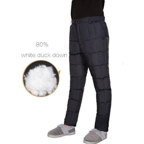 Mens Plus Size 5XL Down Cotton Pants Winter Thick Warm White Duck Down Trousers Outdoor Hiking Sports Fishing Thermal Down Pant