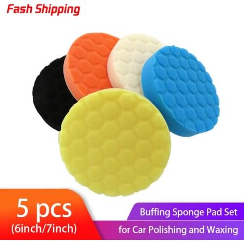 5pcs Car Sponge Buffing Pad Set 6/7 Inch Polishing Discs Kit Hand Too for Auto Buffing Waxing