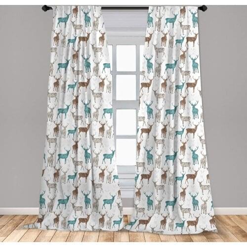 Deer Window Curtains Animals with Old Text Christmas Vintage Lightweight Decorative
