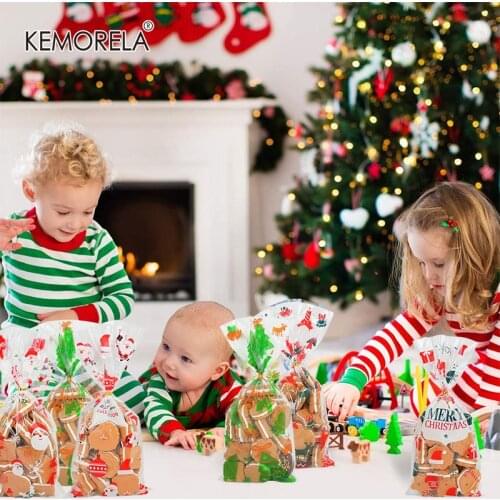 50pcs Xmas Cookie Packing Plastic Bags Christmas Gift Tree Elk Cellophane Party Bags Treat Candy Bag Festival Party Favor Gift