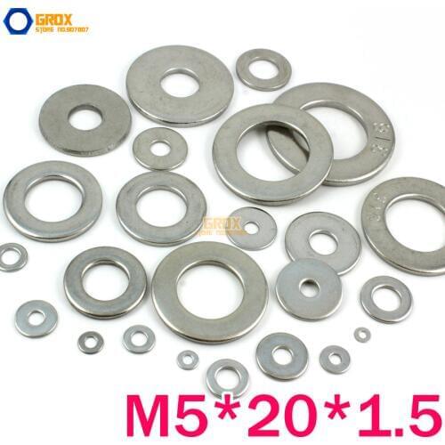 50 Pieces M5*20*1.5mm 316 Stainless Steel Flat Washer Marine Grade