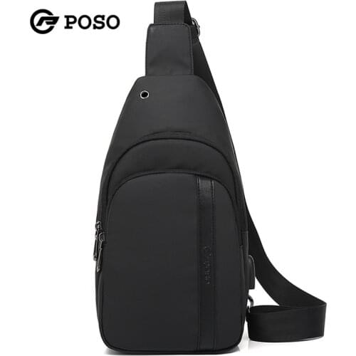 POSO Band New Men Waterproof Chest Bag USB Charge Bag Splashproof Sling Bag Crossbody Bags for Women Messenger Bag
