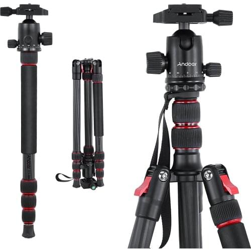 Andoer TTT-008 200cm/78.7" Adjustable Carbon Fiber Camera Tripod Stand Monopod 12KG Payload w/ Quick Release Ballhead Carry Bag